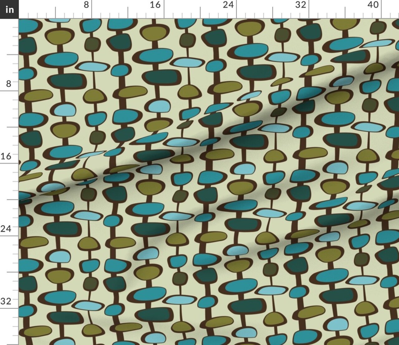 Teal Mid Century Retro Vintage 1950S Geometric Blue Green Modern Olive Abstract Custom Printed Fabric by Spoonflower Various Fabrics by the Yard or Fat Quarter